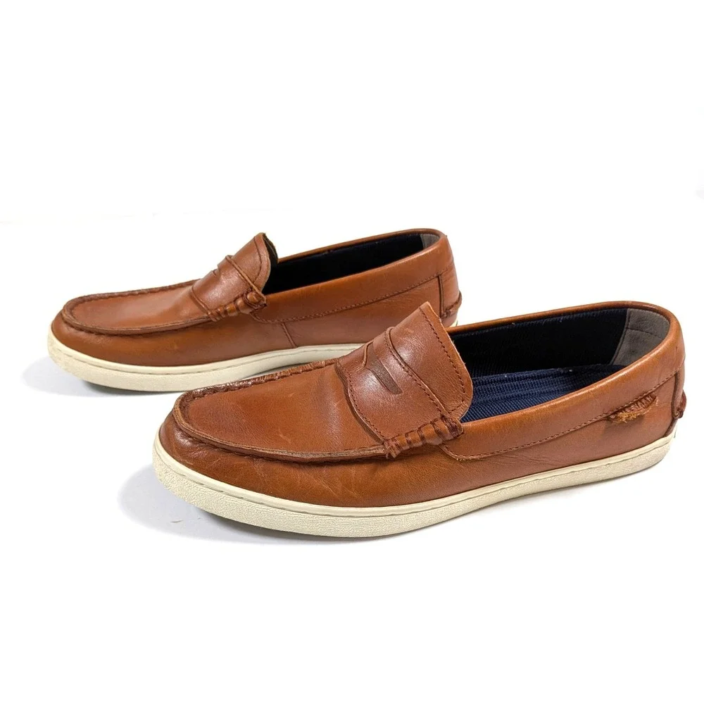 Cole Haan Grand.OS Nantucket Penny Loafers Brown Tan Leather Preppy Mens Sz 8.5M